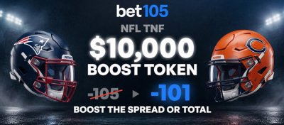 Bet105 Offers $10,000 Boost Token for Thursday Night Patriots at Bears Matchup