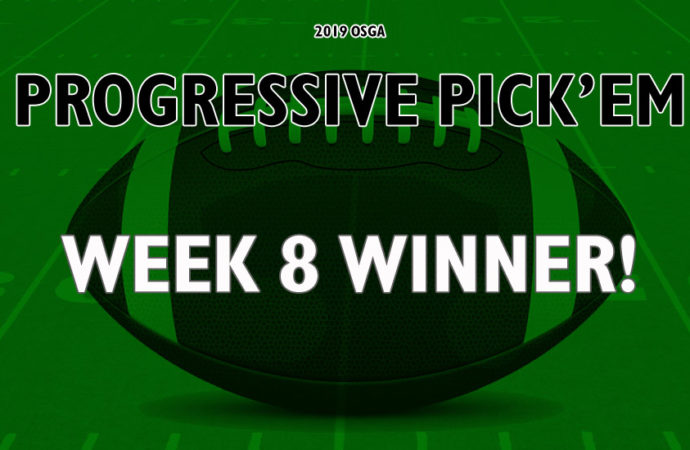 Sweep of the board earns a player $800 in Week 8 of the OSGA Progressive Pick â€˜Em